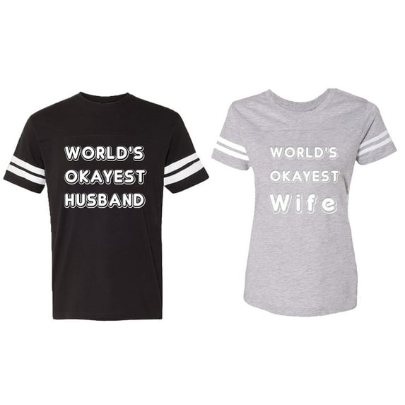 World Okyest Husband Wife Matching Couple Cotton Jerseys (Men Black / Women Heather) (Men S / Women XXL)