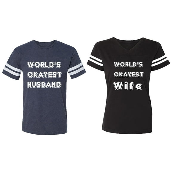World Okyest Husband Wife Matching Couple Cotton Jerseys (Men Navy / Women Black) (Men S / Women S)