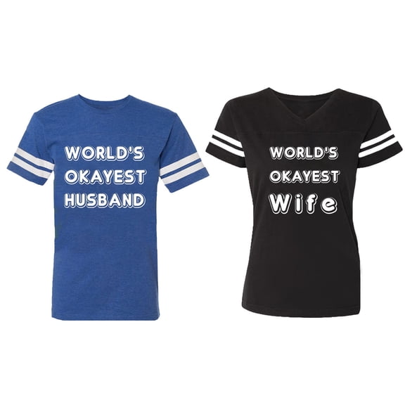 World Okyest Husband Wife Matching Couple Cotton Jerseys (Men Royal / Women Black) (Men M / Women XL)