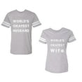 thumbnail image 1 of World Okyest Husband Wife Unisex Couple Matching Cotton Jersey style T-Shirt Contrasting stripes on sleeves (Men Heather / Women Heather) (Men L / Women L), 1 of 3