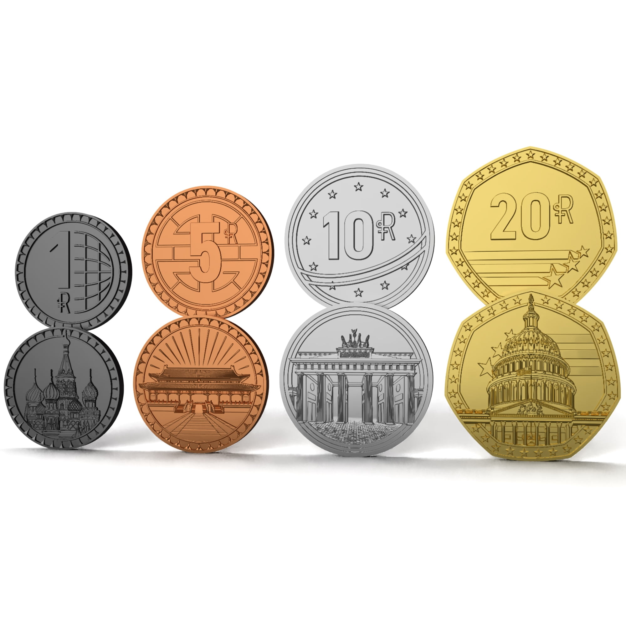 World Order: Metal Coins - 85 Collectible Pieces, Board Game Upgrade Components, Replace Base Cardboard Money, Multiple Denominations, Economic Set