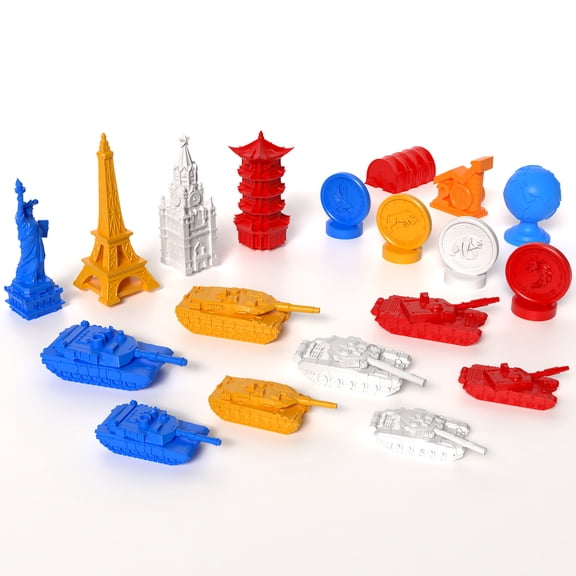 World Order: Miniature Pack - 93 Collectible Pieces, 3D Printed, Board Game Upgrade Components, Tanks, Monuments, Markers, Add-On Accessory Set