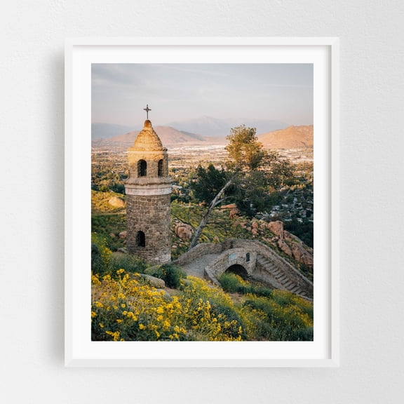 World Peace Bridge, Mount Rubidoux - Riverside California Photography Landscape Architecture Bridge Flowers Scenic Nature Travel Poster White Framed Wall Art Print 16 x 20 inches