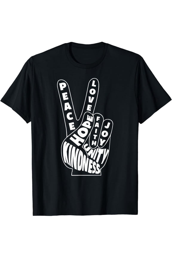 World Peace Love Hand Sign Kindness Unity 60s Retro T-Shirt