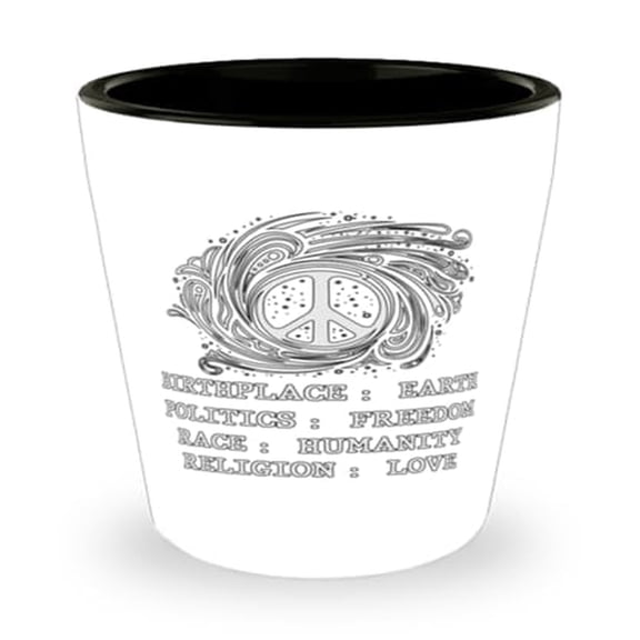 World Peace Shot Glass - Earth Freedom Theme, Humanity Loving, Unique Love Gift, Mini Glassware, 1.5oz Cup for Parties and