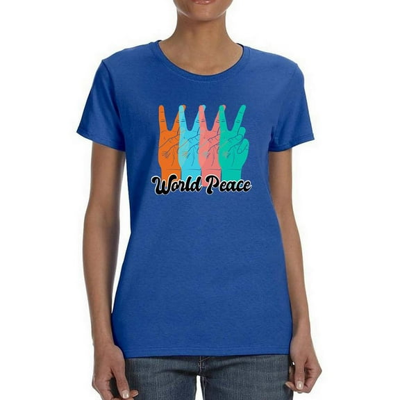 World Peace Sign Shaped T-Shirt Women -Image by Shutterstock, Female Medium