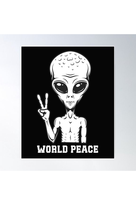 World Peace Ufo Alien Peace Sign Graphic T-Shirt | Unique Space Design Tee Poster Wall Art, Modern Wall Decor For Living Room Bedroom, 16x24 UNFRAMED