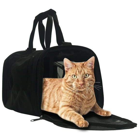 World Pet Small Pet Carrier, Fits Cats and Small Breed Animals, Black, 15"L x 8"H x 12"W