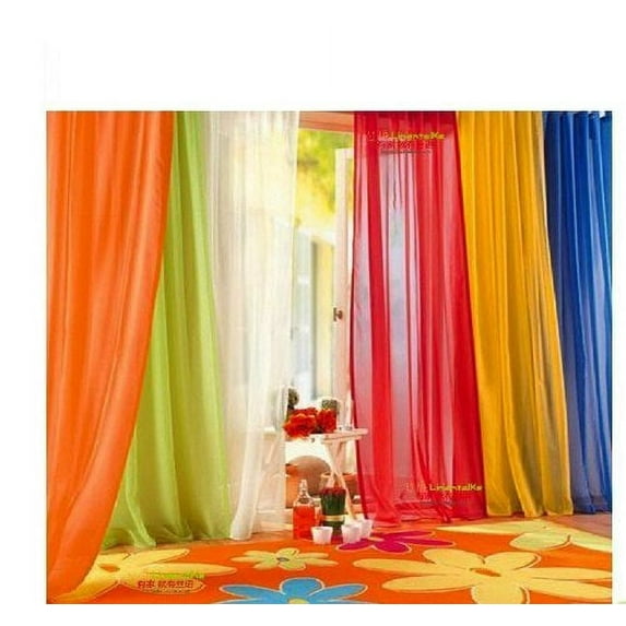 World Products Mart Modern Red Orange Yellow White Blue Green Solid Print Rainbow Sheer Kitchen Curtains, 58 x 45 In