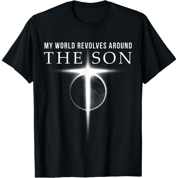World Revolves Around Son of God Christian T Shirts for Men Black 3X-Large