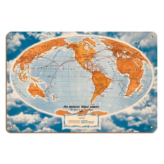 World Route Map - The System of the Flying Clippers - Vintage Airline Travel Poster by Richard Edes Harrison c.1947 - 8 x 12 inch Vintage Wood Art Sign