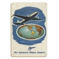 thumbnail image 1 of World Routes - Pan American World Airways - Vintage Airline Travel Poster c.1945 - 8 x 12 inch Vintage Wood Art Sign, 1 of 4