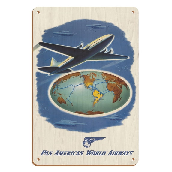 World Routes - Pan American World Airways - Vintage Airline Travel Poster c.1945 - 8 x 12 inch Vintage Wood Art Sign