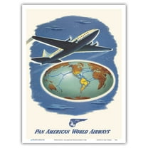 World Routes - Pan American World Airways - Vintage Airline Travel Poster c.1945 - Master Art Print (Unframed) 9in x 12in