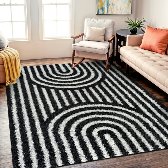 World Rug Gallery Abstract Arch Shag Rug – Medium Pile, Durable & Easy to Clean – Anthracite Dark Gray - ANTHRACITE 5'x7'