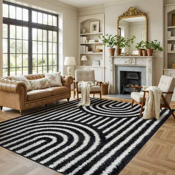 World Rug Gallery Abstract Arch Shag Rug – Medium Pile, Durable & Easy to Clean – Anthracite Dark Gray - ANTHRACITE 7'10"x10'