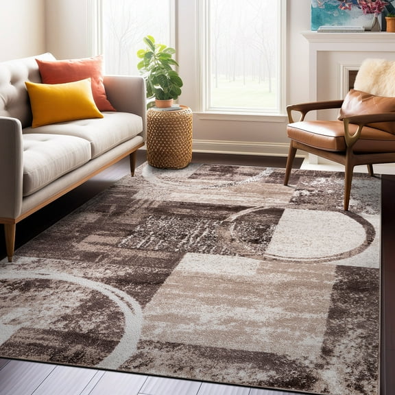 World Rug Gallery Abstract Circle Brown 10'x14' Indoor Area Rug
