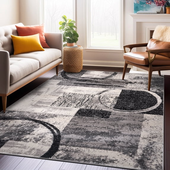 World Rug Gallery Abstract Circle Cream 6'6"x9' Area Rug