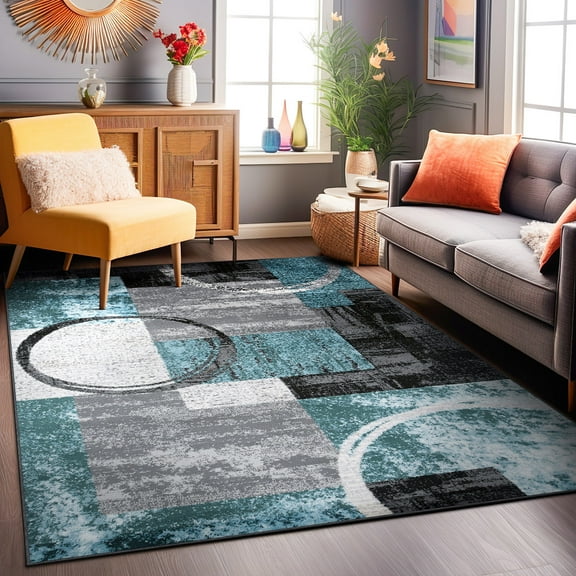 World Rug Gallery Abstract Circle Gray 5'3"x7'3" Area Rug
