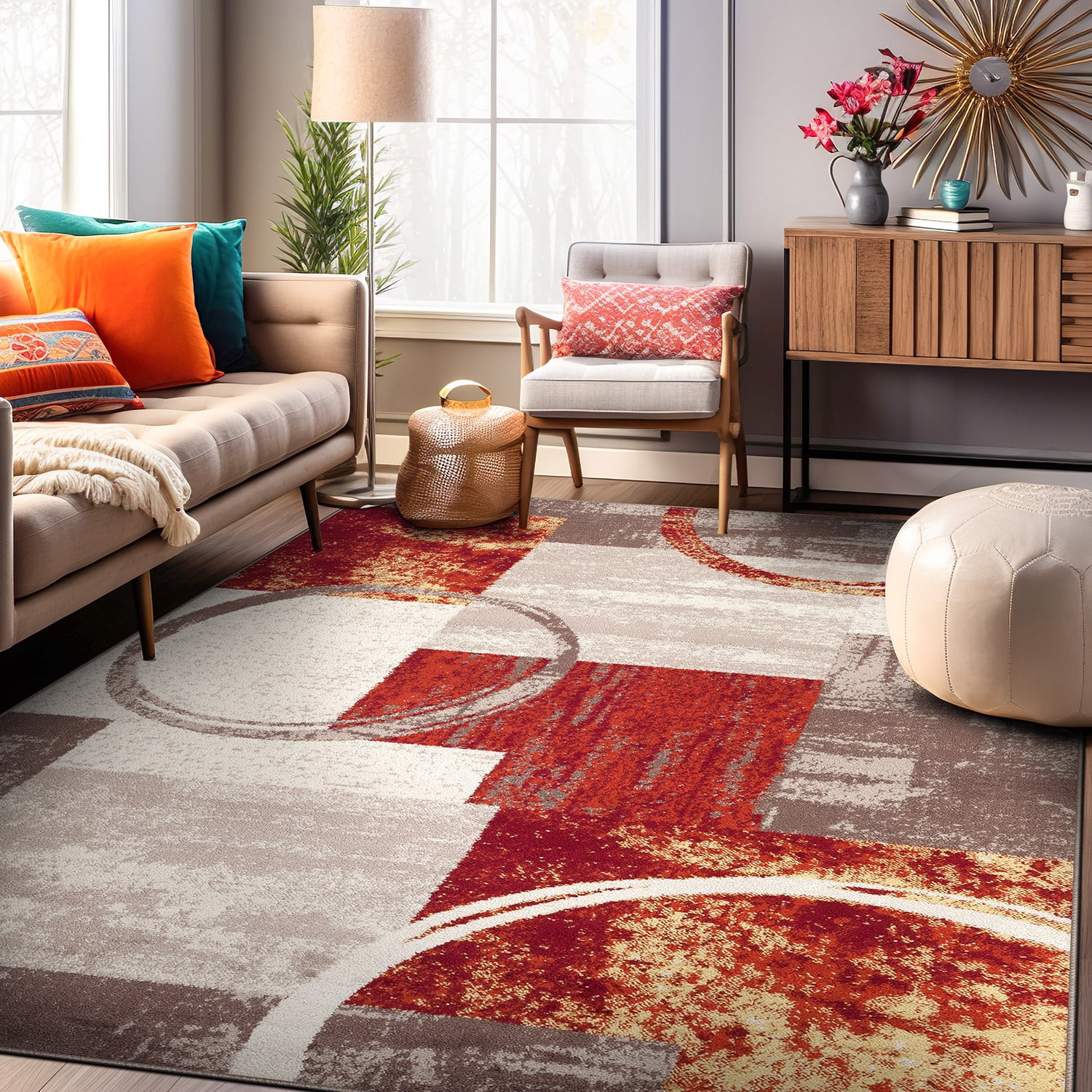 Contemporary Multi Abstract Rectangular Area Rug 8'8" x 12'