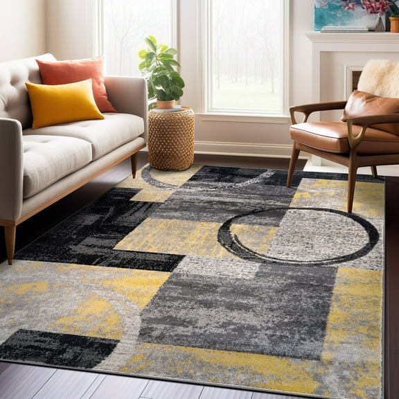 World Rug Gallery Abstract Circle Yellow 10'x14' Area Rug