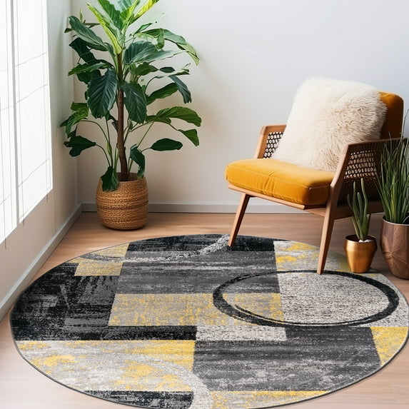 World Rug Gallery Abstract Circle Yellow 6'6" Round Rug