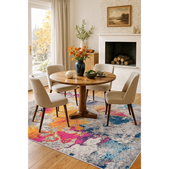 World Rug Gallery Abstract Geometric Boho Polypropylene Indoor Area Rug, Stain Resistant, Jute Backing, Multi, 5' x 7'