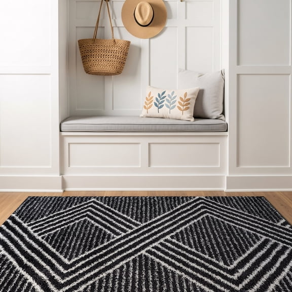 World Rug Gallery Abstract Geometric Shag Rug – Anthracite Dark Gray – Medium Pile Rug – Kid & Pet Friendly - ANTHRACITE 4'x6'