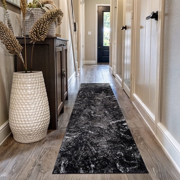 World Rug Gallery Abstract Marble Shag Rug – Anthracite Dark Gray – Plush Medium Pile, Durable with Jute Backing - ANTHRACITE 2'3"x12'