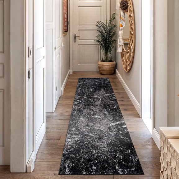 World Rug Gallery Abstract Marble Shag Rug – Anthracite Dark Gray – Plush Medium Pile, Durable with Jute Backing - ANTHRACITE 2'3"x8'