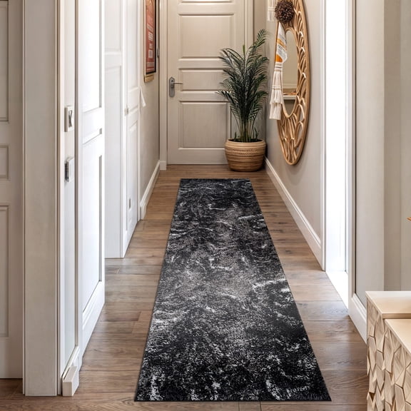 World Rug Gallery Abstract Marble Shag Rug – Anthracite Dark Gray – Plush Medium Pile, Durable with Jute Backing - ANTHRACITE 2'3"x8'