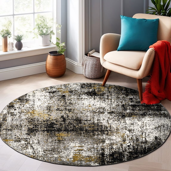 World Rug Gallery Adare Contemporary Abstract Area Rug - YELLOW - 8' Round
