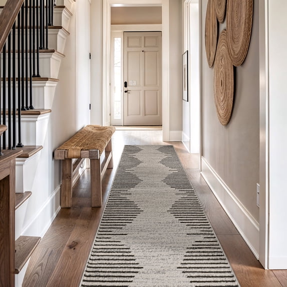World Rug Gallery Area Rug Bohemian Stripe Jute Rug Carpets for Living Room Rugs for Sale - CREAM 2'7"x12'