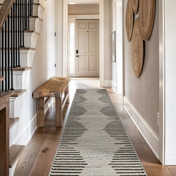 World Rug Gallery Area Rug Bohemian Stripe Jute Rug Carpets for Living Room Rugs for Sale - CREAM 2'X10'