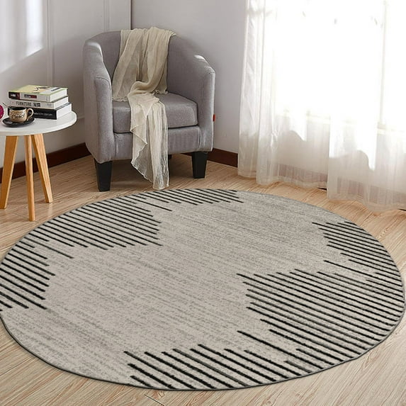 World Rug Gallery Area Rug Bohemian Stripe Jute Rug Carpets for Living Room Rugs for Sale - CREAM 8' Round