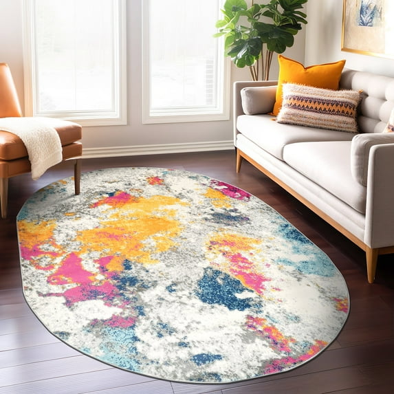 World Rug Gallery Area Rugs Bohemian Geometric Modern Dining Room Rug Living Room Rugs New - MULTI 5'x6'6" Oval