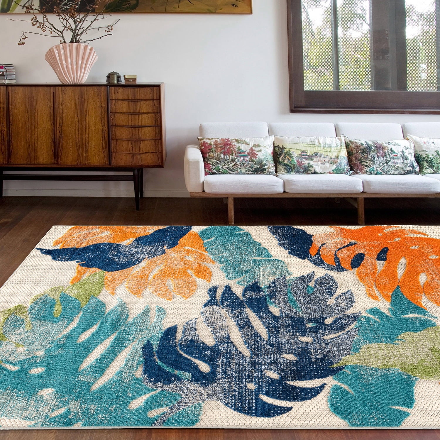 Arles Palm Floral Leaves Multi-Color Synthetic 5' x 7' Area Rug
