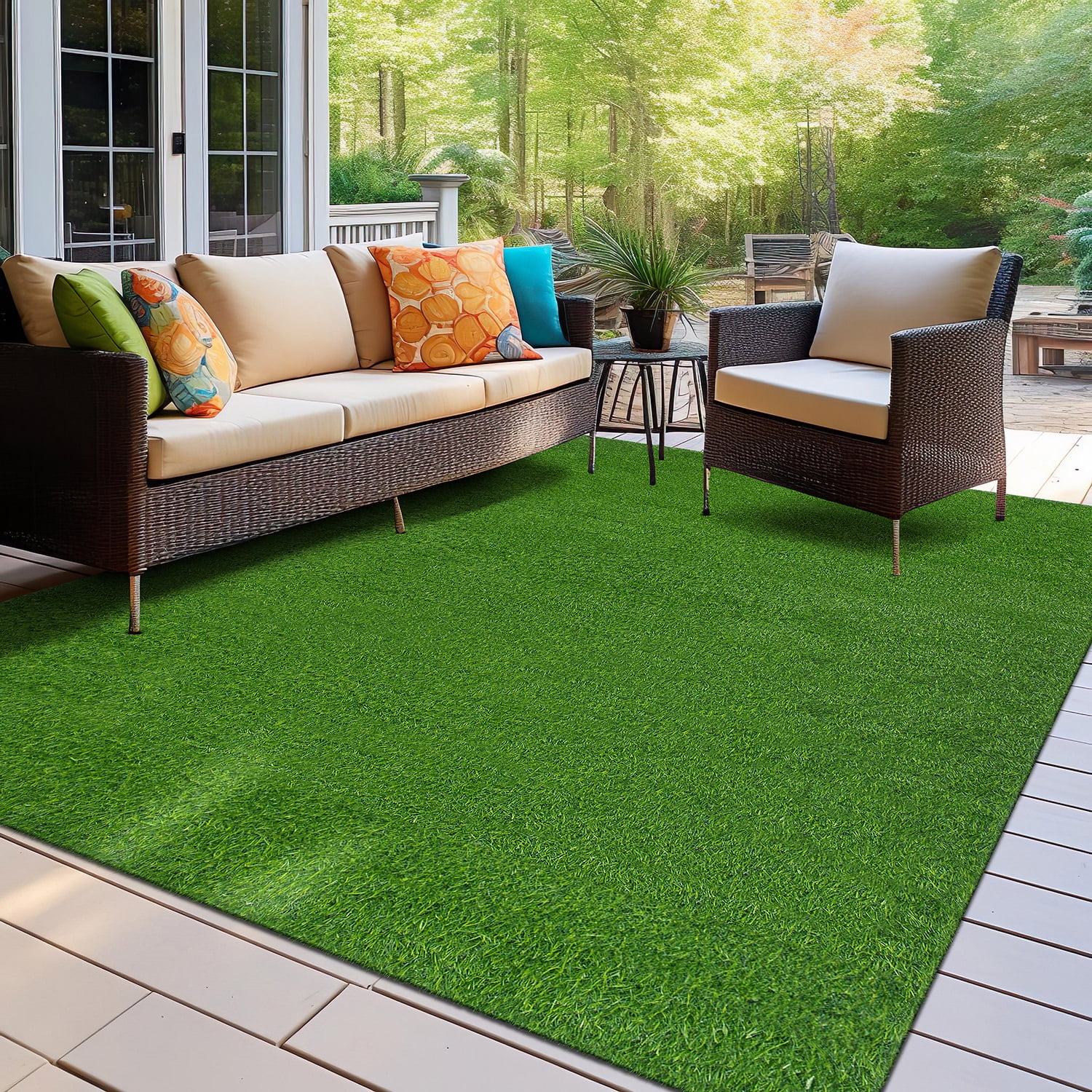 Green Synthetic Artificial Grass Indoor Outdoor Area Rug 6'6"x9'