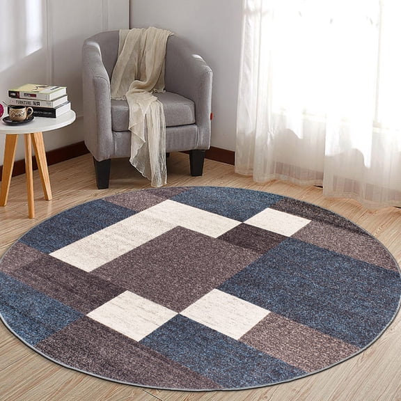 World Rug Gallery Avora Modern Boxes Design Non-Slip Area Rug - Blue 8' Round