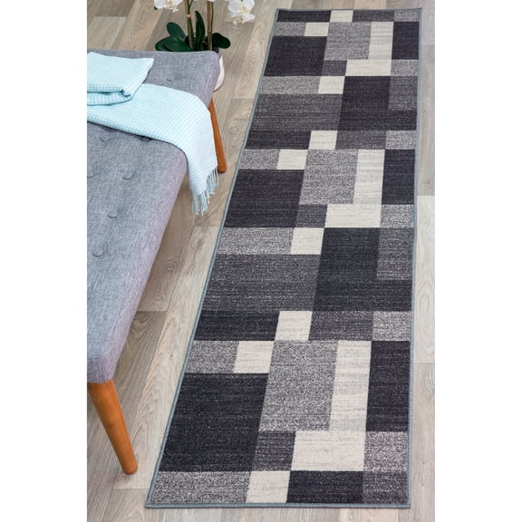 World Rug Gallery Avora Modern Boxes Design Non-Slip Gray 2' x 10' Runner Rug