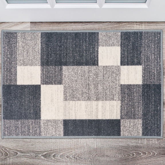 World Rug Gallery Avora Modern Boxes Design Non-Slip Gray 20" x 30" Door Mat