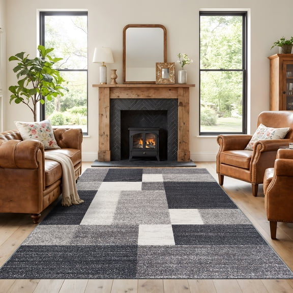 World Rug Gallery Avora Modern Boxes Design Non-Slip Gray 7'10" x 10' Area Rug