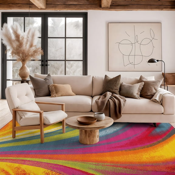 World Rug Gallery Avora Modern Waves Multicolored Non-Slip Area Rug - Multi 5'3" x 7'3"