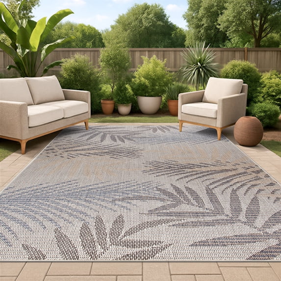 World Rug Gallery Bahama Palm Frond Indoor/Outdoor Area Rug - Cream 7'10" x 10'