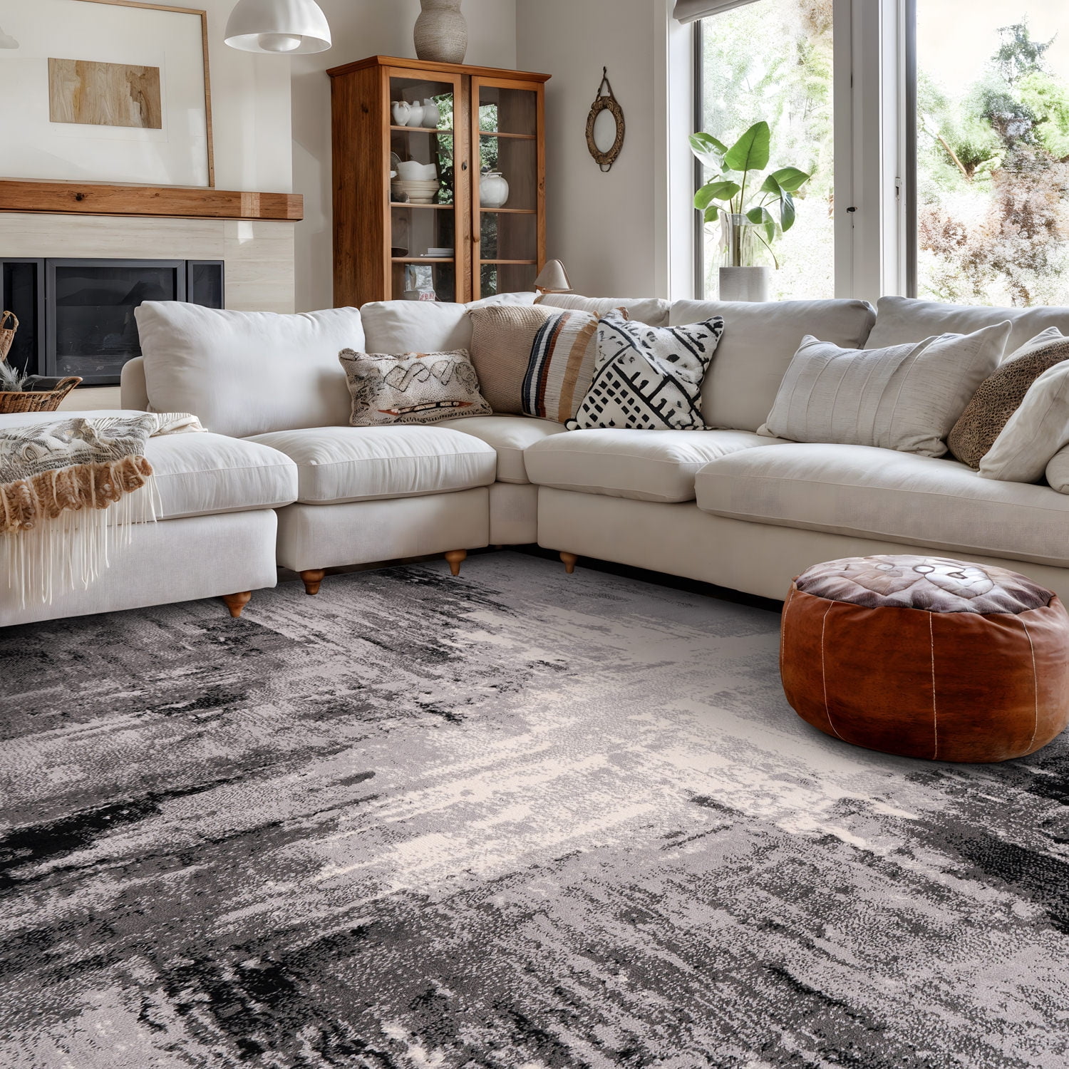 World Rug Gallery Bari Contemporary Abstract Art Area Rug - Black 5'x7'