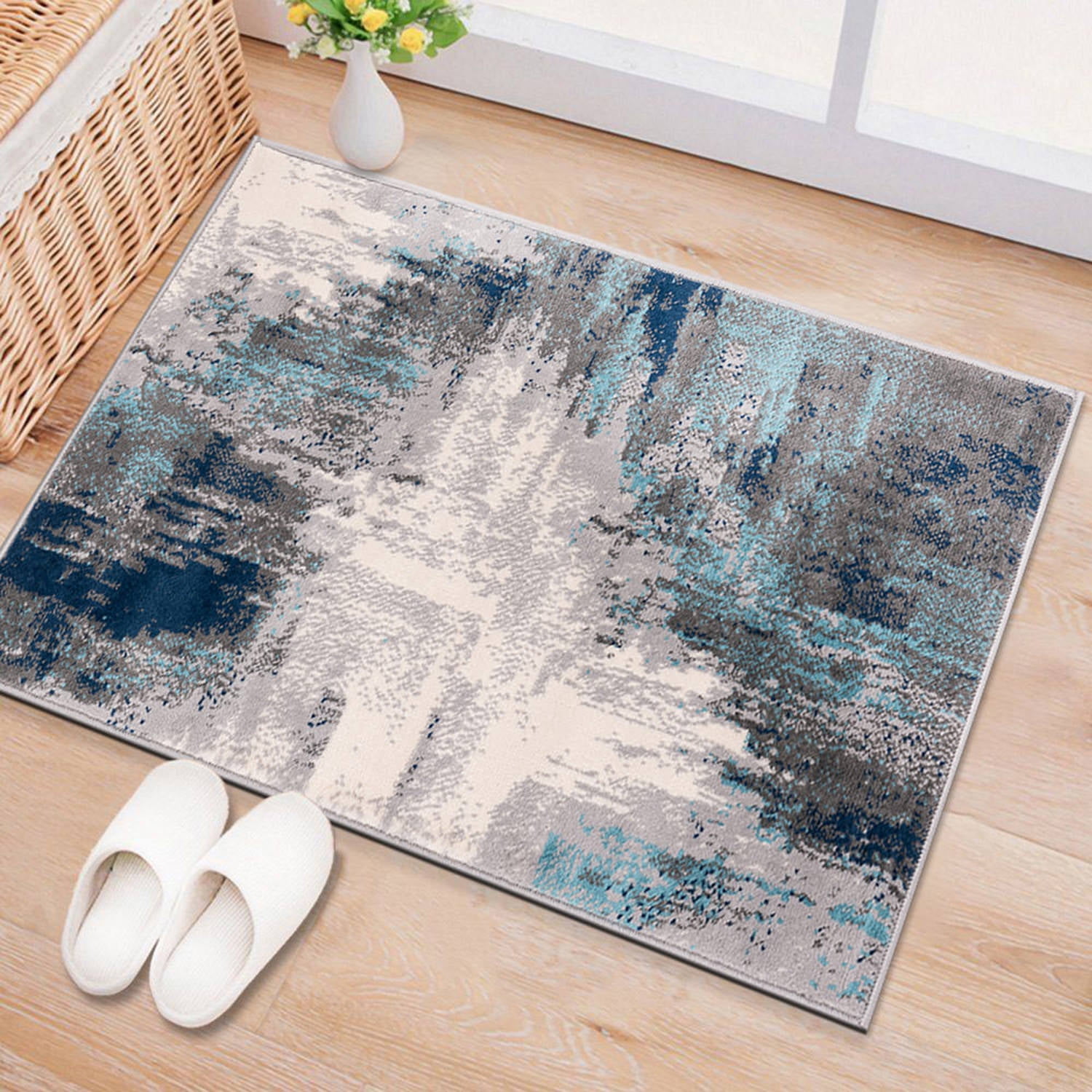 World Rug Gallery Bari Contemporary Abstract Art Door Mat - Blue 2'x3 ...
