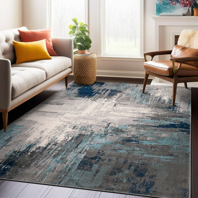 World Rug Gallery Bari Contemporary Abstract Art Area Rug - Blue 3'3"x5'