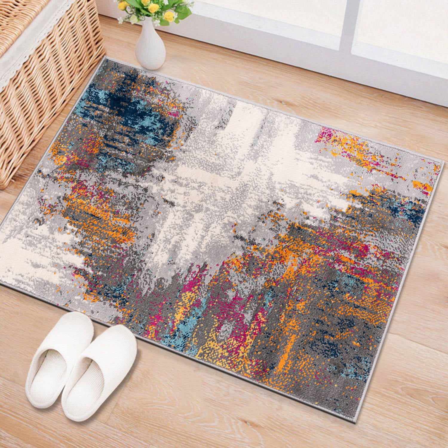 Multi-Color Abstract Art Synthetic Rectangular Area Rug 2'x3'
