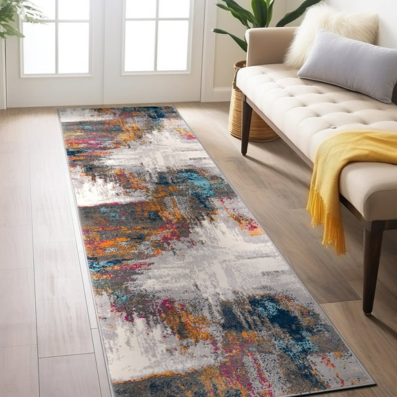 World Rug Gallery Bari Contemporary Abstract Art Area Rug - Multi 2'x7'