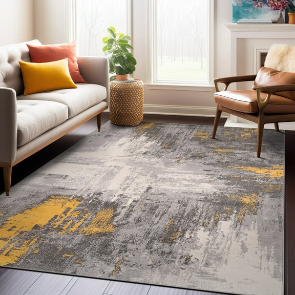 World Rug Gallery Bari Contemporary Abstract Art Area Rug - Yellow 3'3"x5'